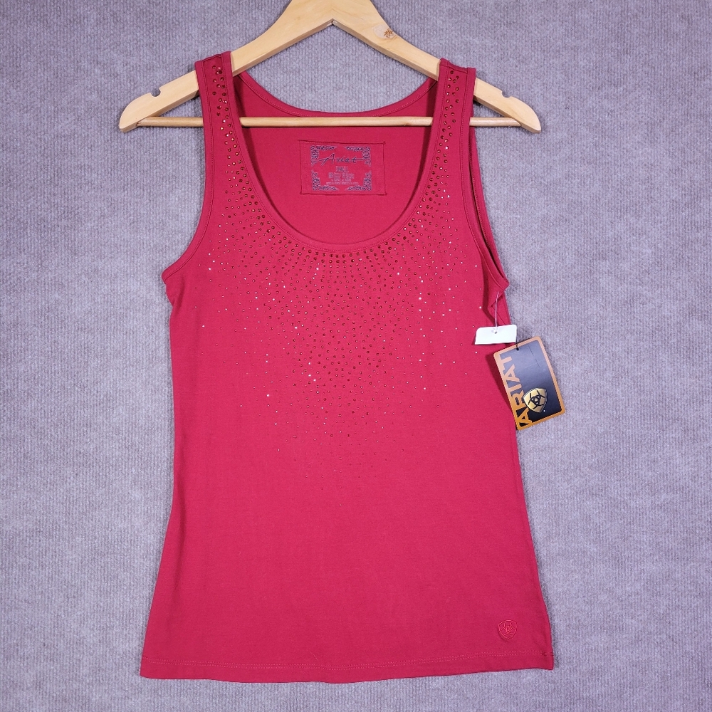 ARIAT Tank Top Women's Small Red Rhinestones Casual